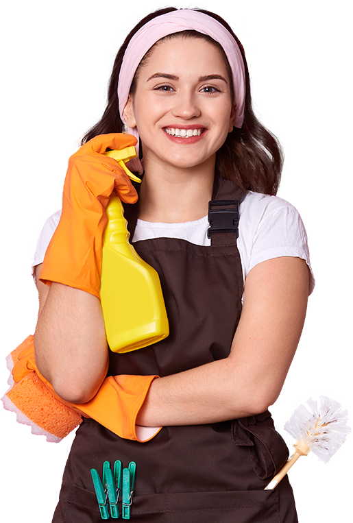 Woman cleaning and smiling